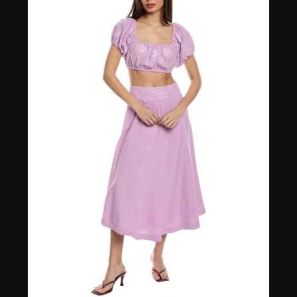 NWT Free People Lotus Crop Top Maxi Skirt 2 Piece Set Purple Orchid White $168.0 - Picture 6 of 13